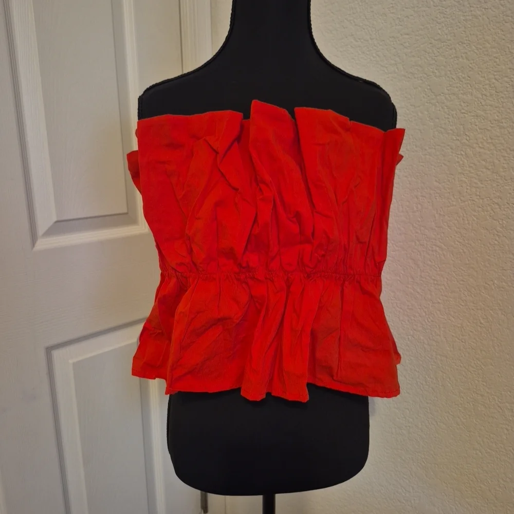 Red Strapless Ruffle Top - Picture 1 of 5